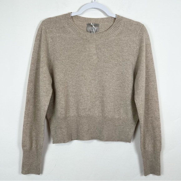 J. Crew Cashmere shrunken crewneck sweater Heather Stone Tan Size Medium NWT - Picture 5 of 10